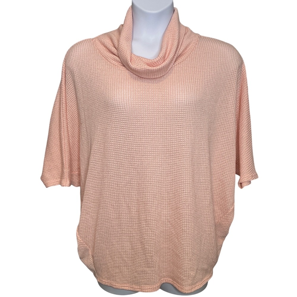 NO 11 Los Angeles Womens Pink Waffle Knit Cowl Neck Top Sz XL Boho Flowy Slouchy